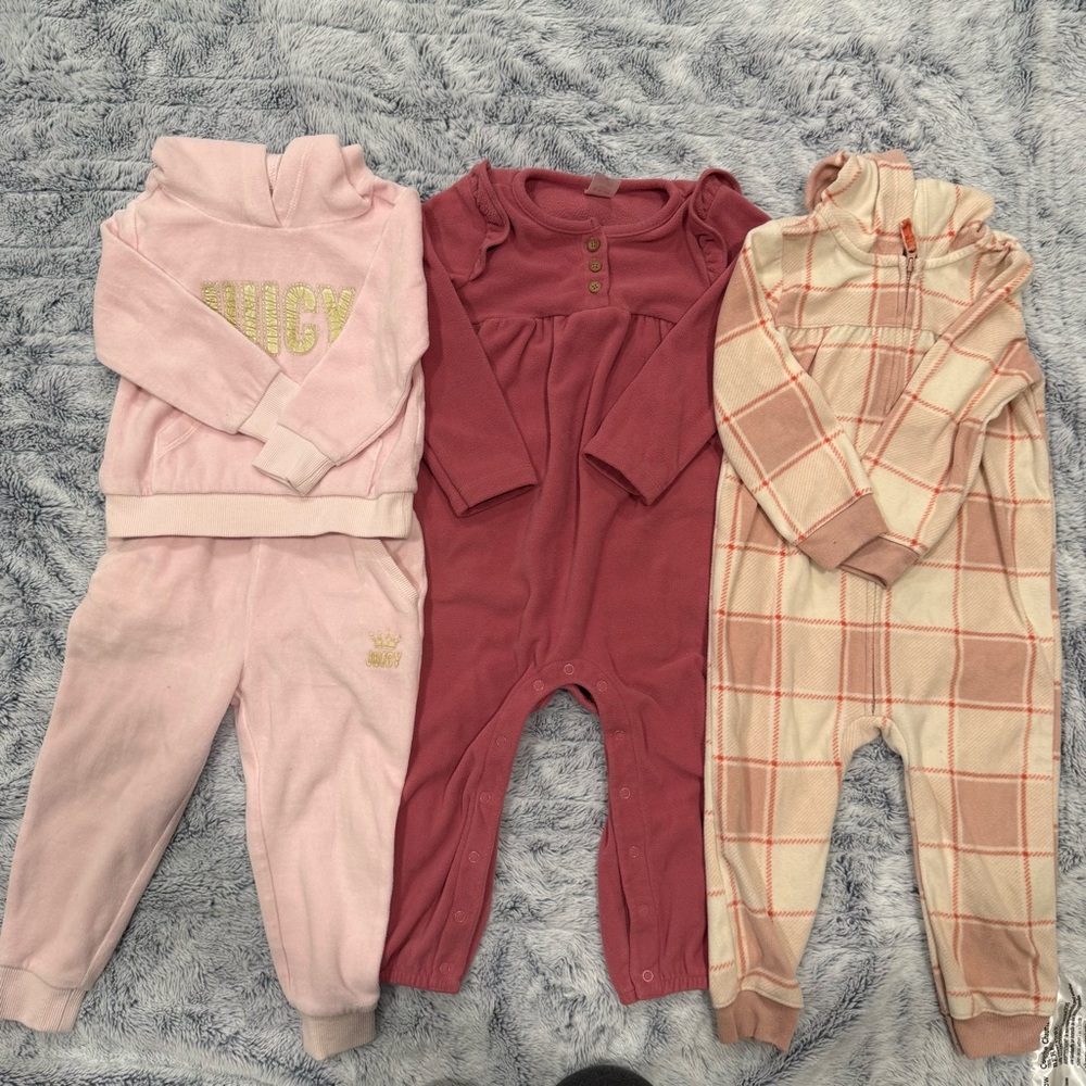 Lot of 3 Toddler Girl Cozy Outfits Juicy Couture and Carters Bundle